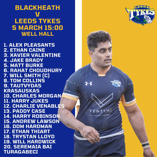 Blackheath v Leeds Tykes 5 March 2022 kick-off 15:00, squad list, image of Rahat Choudhury