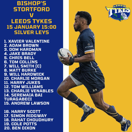 Bishop's Stortford v Leeds Tykes 15 January 15:00 Silver Leys, squad list, image of Seremaia Bai Turagabeci