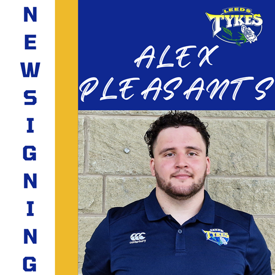 New signing Alex Pleasants, Leeds Tykes logo and picture of Alex