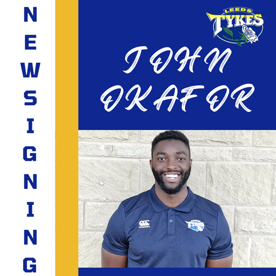 New signing John Okafor, Leeds Tykes logo and picture of John
