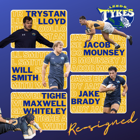 Trystan Lloyd, Jacob Mounsey, Will Smith, Jake Brady and Tighe Maxwell-Whiteley all re-sign with images of them in action