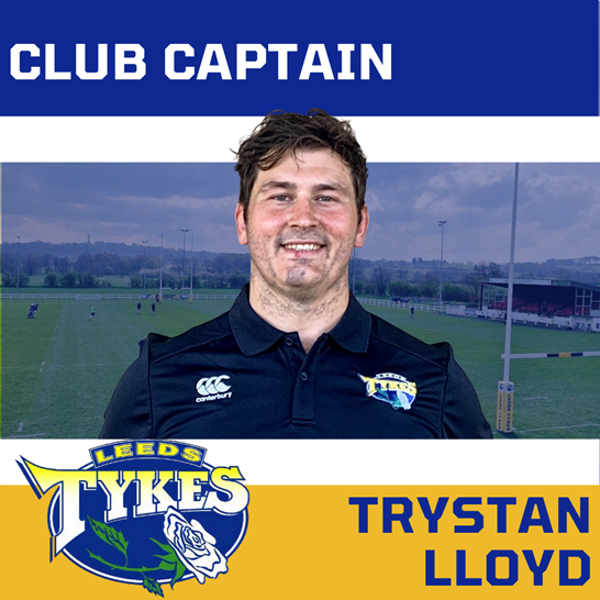 Trystan Lloyd is our Club Captain, Leeds Tykes logo and image of Trystan