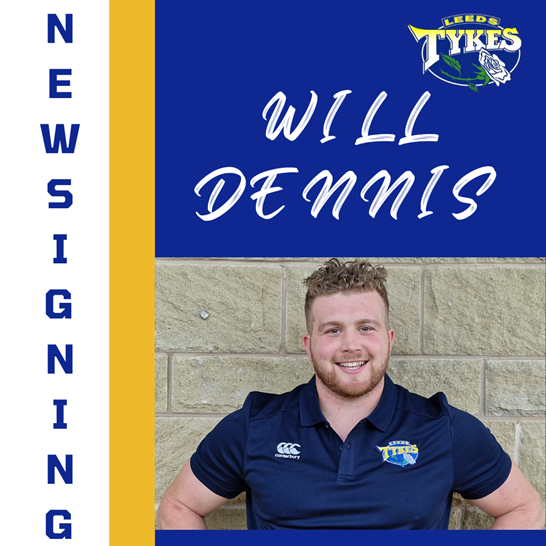 New signing Will Dennis, Leeds Tykes logo and picture of Will