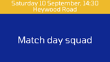 Sale FC v Leeds Tykes, logos of both teams, Sat 10 Sept, 14:30, Heywood Road, Match day squad