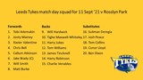 Leeds Tykes match day squad for 11 Sept ‘21 v Rosslyn Park