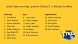 Leeds Tykes match day squad for 18 Sept ‘21 v Bishop’s Stortford