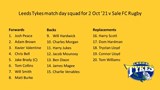 Leeds Tykes match day squad for 2 Oct 2021 v Sale FC Rugby
