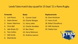 Leeds Tykes match day squad for 25 Sept ‘21 v Rams Rugby